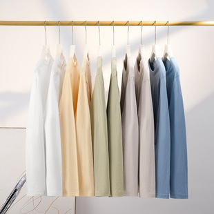 230g Simple Inner Base Shirt Women's Autumn Long Sleeve Cotton Shoulder T-Shirt Men's Crewneck Solid Color Couple Clothes Wholesale
