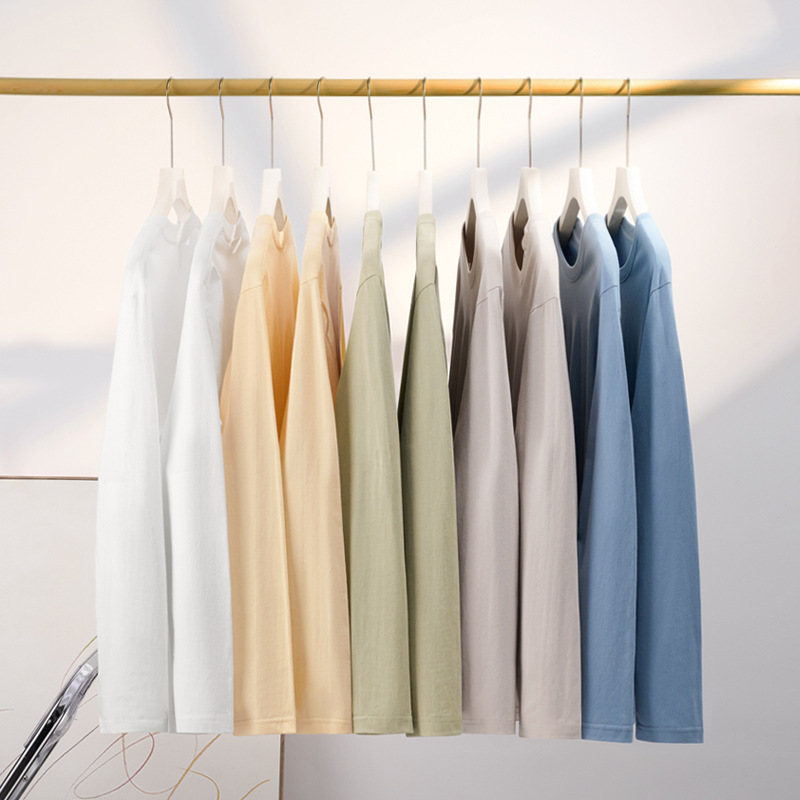 230g Simple Inner Base Shirt Women's Autumn Long Sleeve Cotton Shoulder T-Shirt Men's Crewneck Solid Color Couple Clothes Wholesale