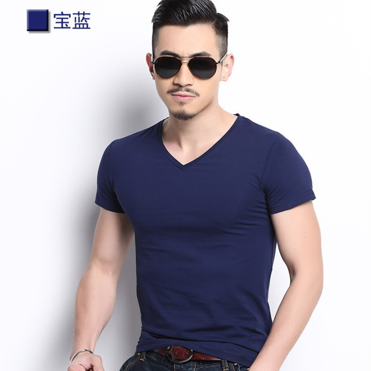 Summer new men's solid color V-neck slim-fit short-sleeved T-shirt plus size base shirt half-sleeved men's man T-shirt