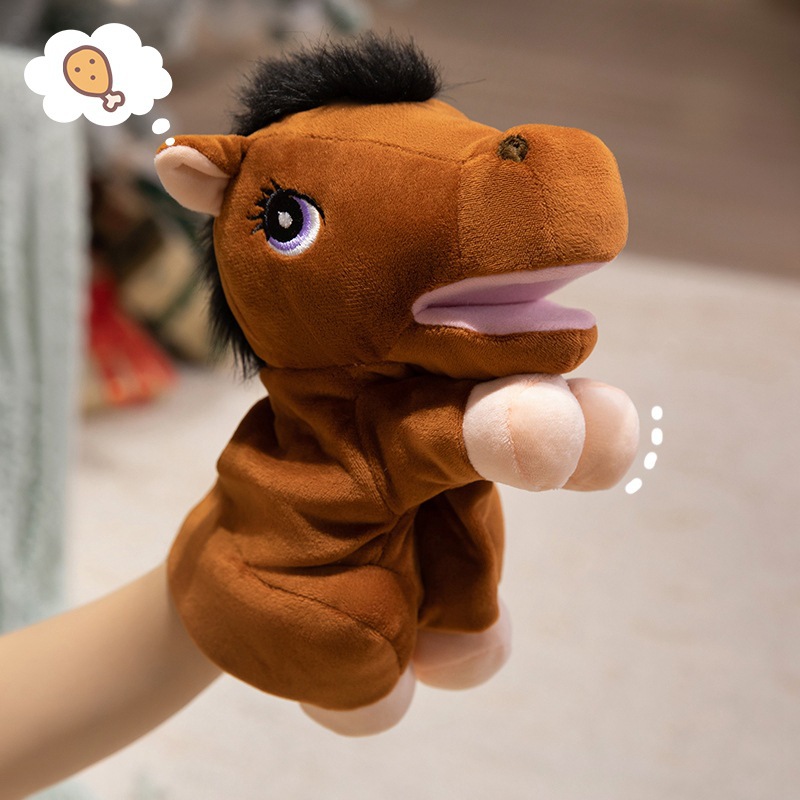 Año del Caballo mascota pony muñecas juguetes de peluche para niños cuentos juegos padres-hijos guantes muñecas de caballo marrón image 4