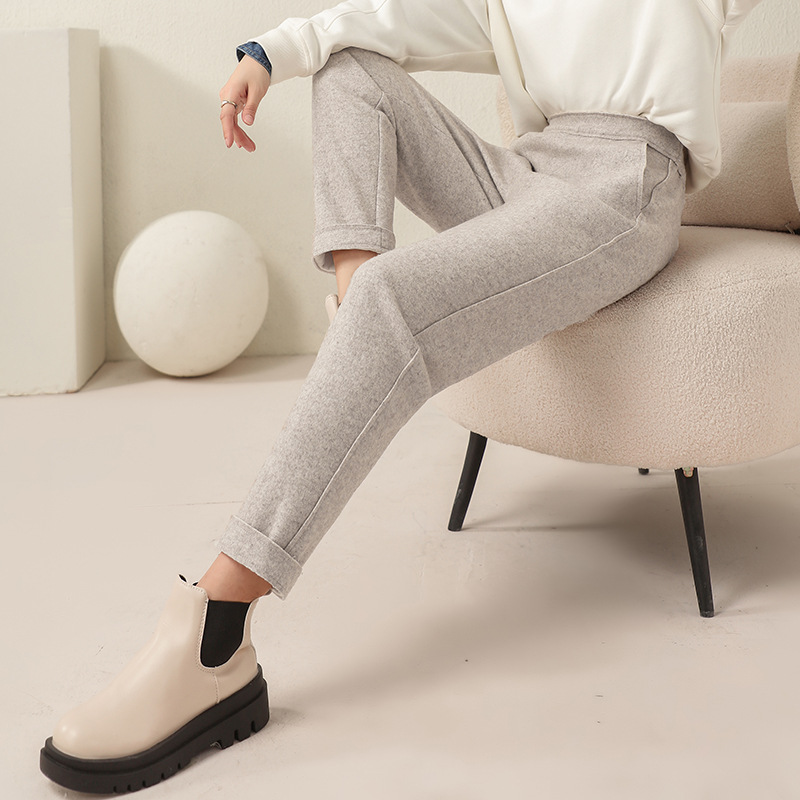 Quần culottes nữ ống rộng cạp cao dáng suông chất len mềm mại — Màu đen