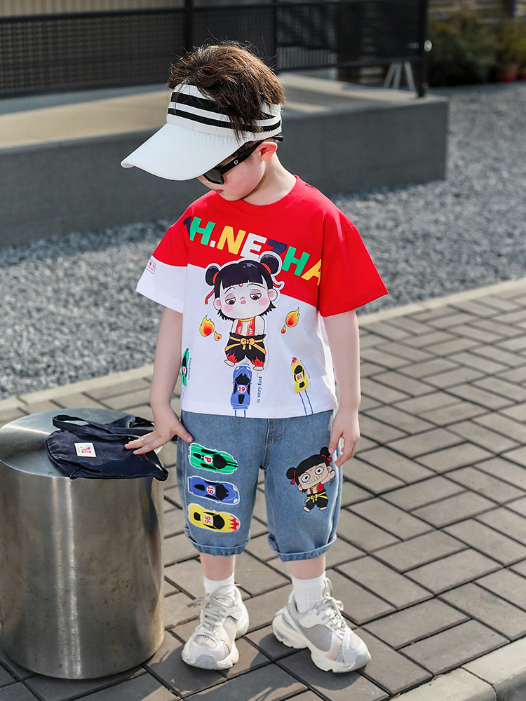 7852 Ropa infantil Nezha, conjunto de ropa de verano para niños, nuevo estilo 2026, ropa de verano de manga corta para bebés, ropa infantil a la moda