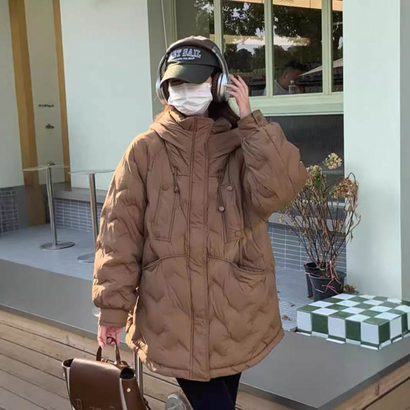 Cross-border Autumn and Winter New Lightweight Down Jacket Women's Mid-length Parker Suit High-grade Adhesive Hooded Bread Coat Trendy