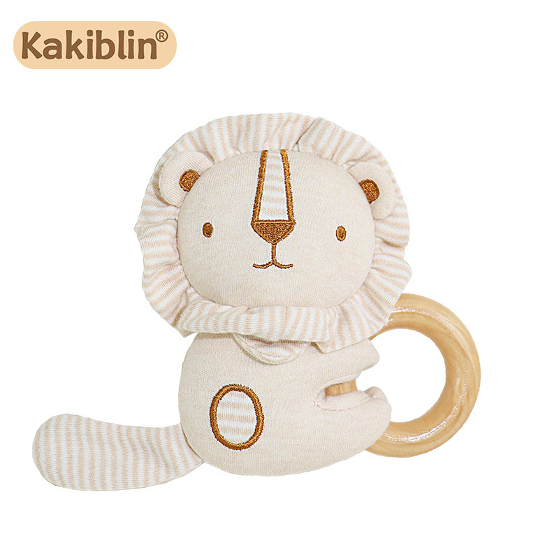 Kakiblin algodón orgánico mano anillo sonajero bebé puede morder Beech molienda palo bebé sacudida palo de juguete