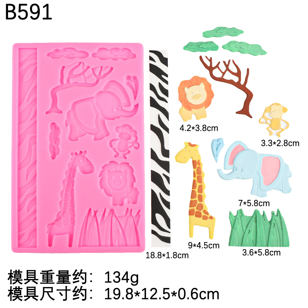 Dibujos animados león jirafa africano animal molde de silicona bricolaje mono elefante pastel de fondant chocolate para hornear
