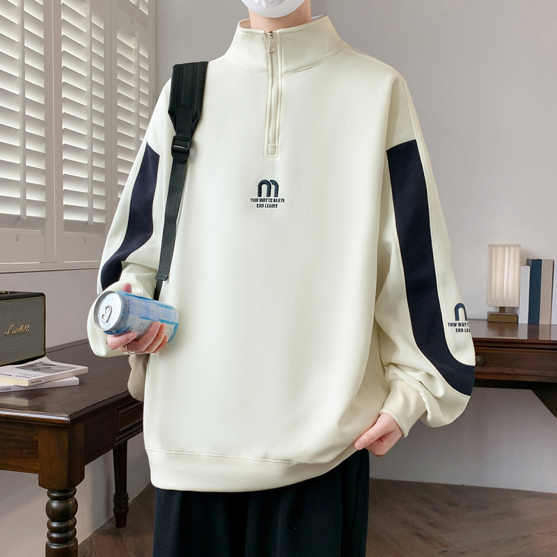 半高领拉链卫衣男春秋款初中高中学生长袖t恤青少年大童男装上衣|undefined