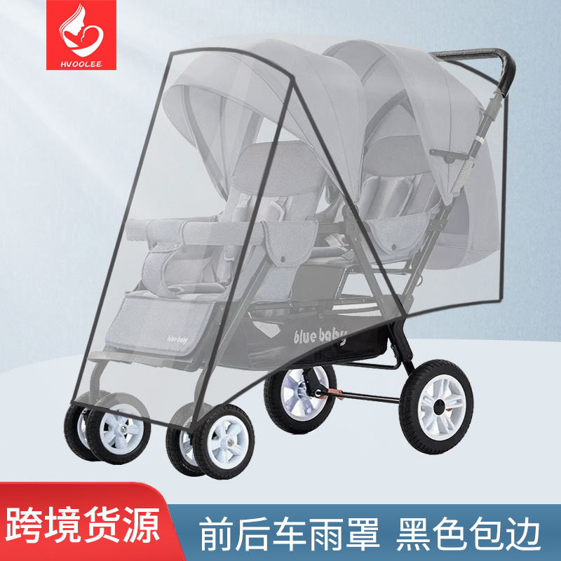Universal doble cochecito cubierta de lluvia a prueba de viento cubierta doble asiento delantero y trasero cubierta de lluvia impermeable anti-espuma