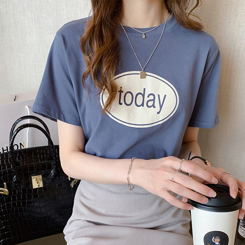 Women's Short-Sleeved T-shirt Ins Trendy 2023 New Summer Korean Style Student Letter Print Top Women's Clothing One Piece Dropshipping