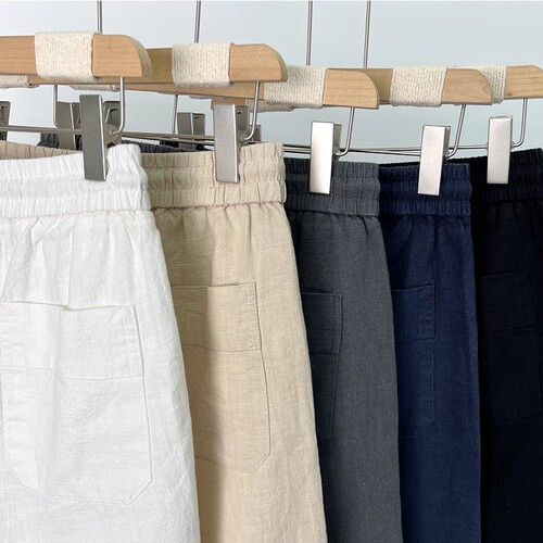 Linen Men's Beach Shorts Summer Thin Shorts Cotton Linen Five-Pocket Shorts Ramie Material Casual Mid-Length Pants Solid Color Versatile