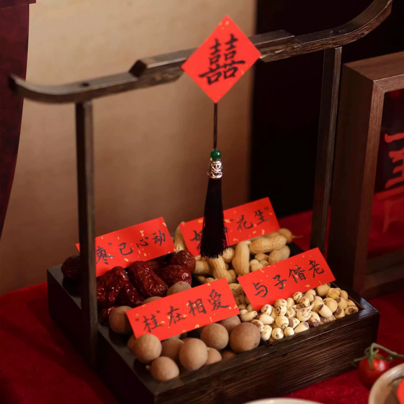 Engagement Photography Props Tools Banner Engagement Calligraphy Blessing Dried Fruit Label Stickers Certificate Festive Red Table Decoration