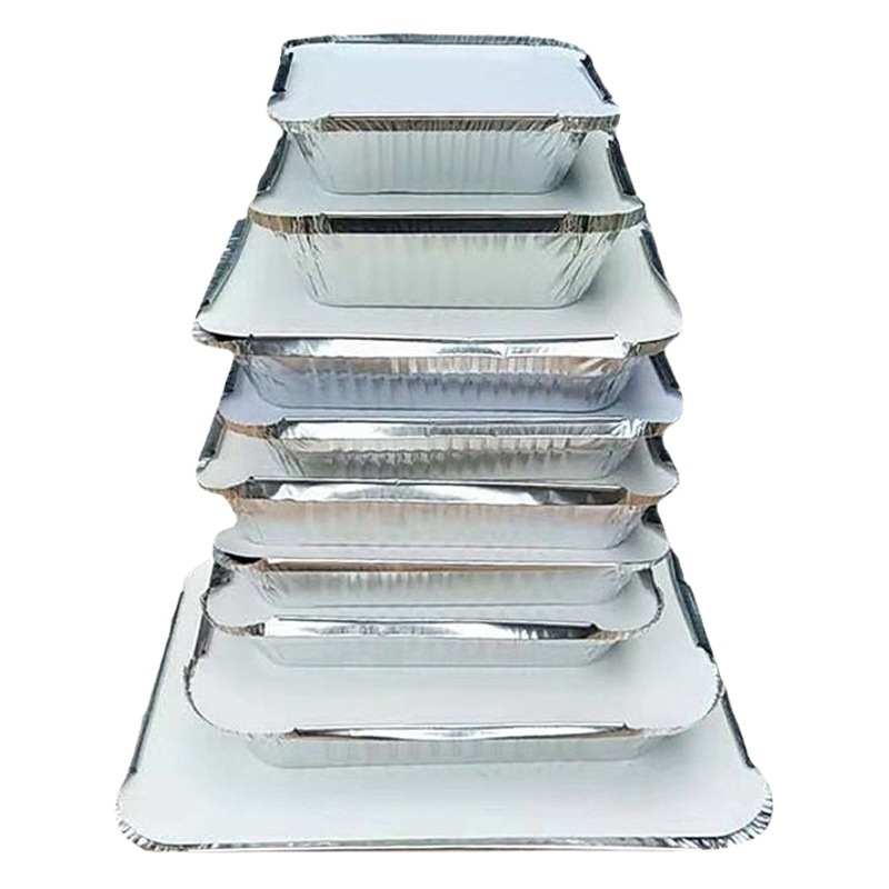 Fiambrera de papel de aluminio de grado alimenticio desechable, caja de papel de estaño rectangular con tapa, caja de embalaje de pescado a la parrilla, cuenco de papel de aluminio a la parrilla al por mayor
