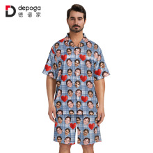 跨境专供个性3D睡衣男套装外贸欧美翻领短袖短裤居家服外贸厂家