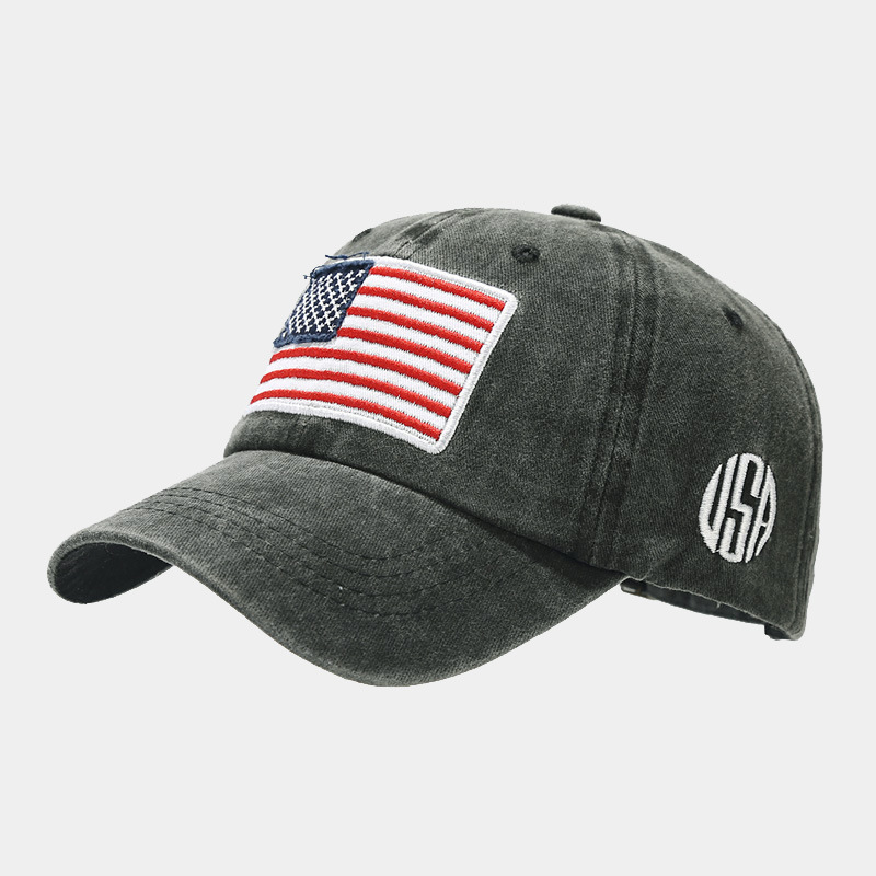 Amazon Venta caliente bandera americana lavada gorra de béisbol apenada hombres y mujeres europeos y americanos de moda al aire libre gorra de marea sombrero