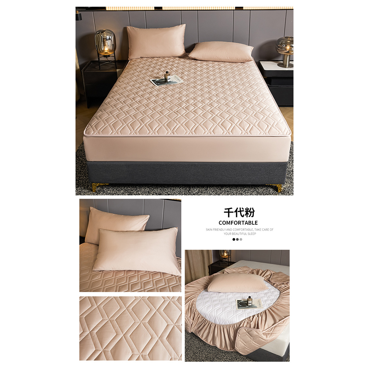 Cama de algodón 60S cubierta de colchón de una sola pieza cubierta de cubierta