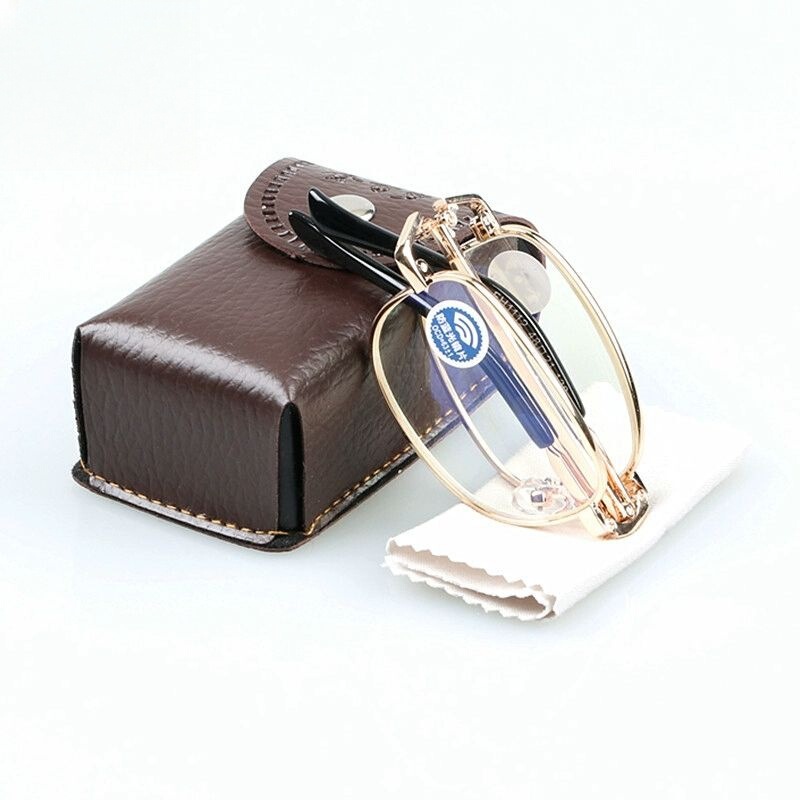 Authentic Jinbaishi Anti-Blue Light Folding Reading Glasses, Hard-Wearing and Portable Metal Reading Glasses with Packaging Box