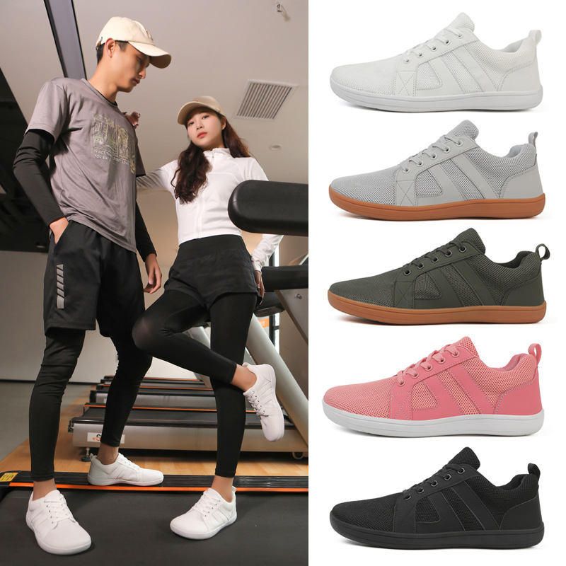 Wholesale European and American Couple's Sports Shoes, Barefoot Flat Wide-Fit Shoes, Non-Slip Casual Solid Color Outdoor Shoes, Running and Fitness Shoes
