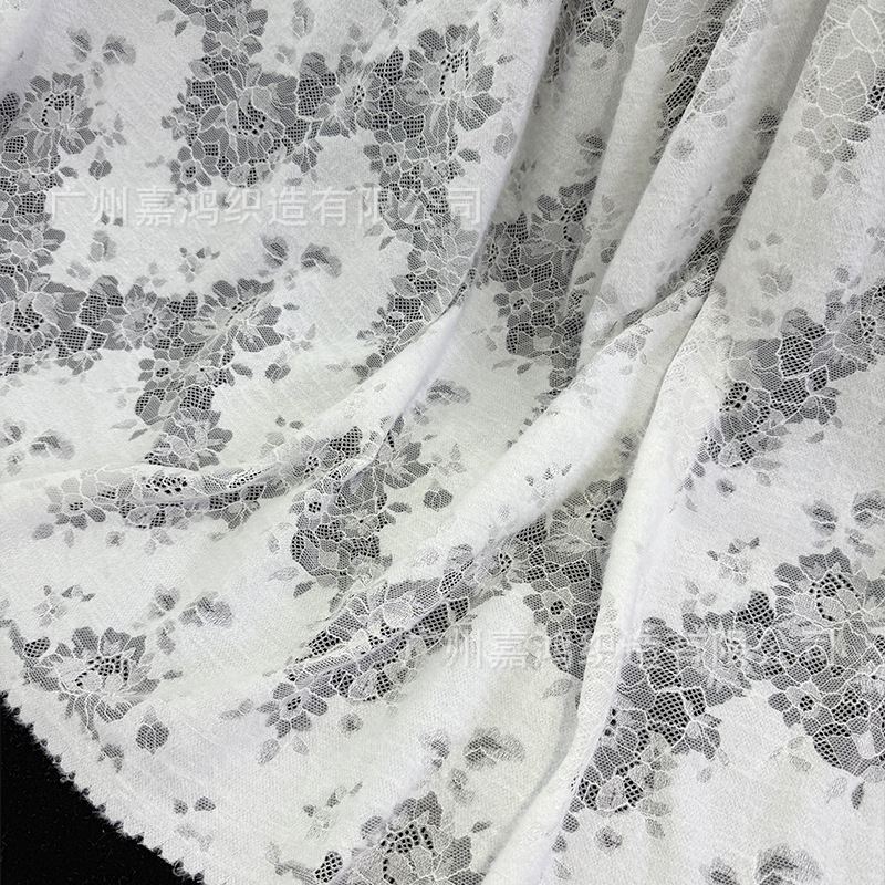 Temperamento francés blanco pluma hilo vestido de encaje otoño invierno vestido de encaje de cola de pez tela de encaje