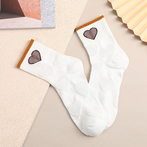 White cartoon crew socks for girls, spring and summer thin cute bear crew socks for students, trendy Japanese style short socks for girls