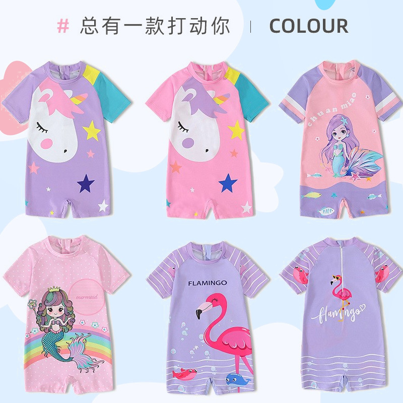 Traje de baño para niños niñas dibujos animados lindo impreso de una pieza ins estilo protección solar traje de baño de aguas termales