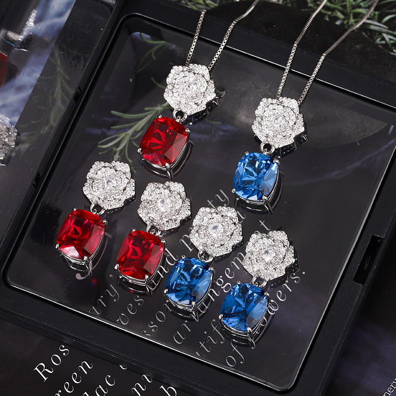 2024 nuevo estilo Zhuang Shengsheng joyería fondo de cobre chapado en oro simulación corindón temperamento retro juego de camelia 10*12