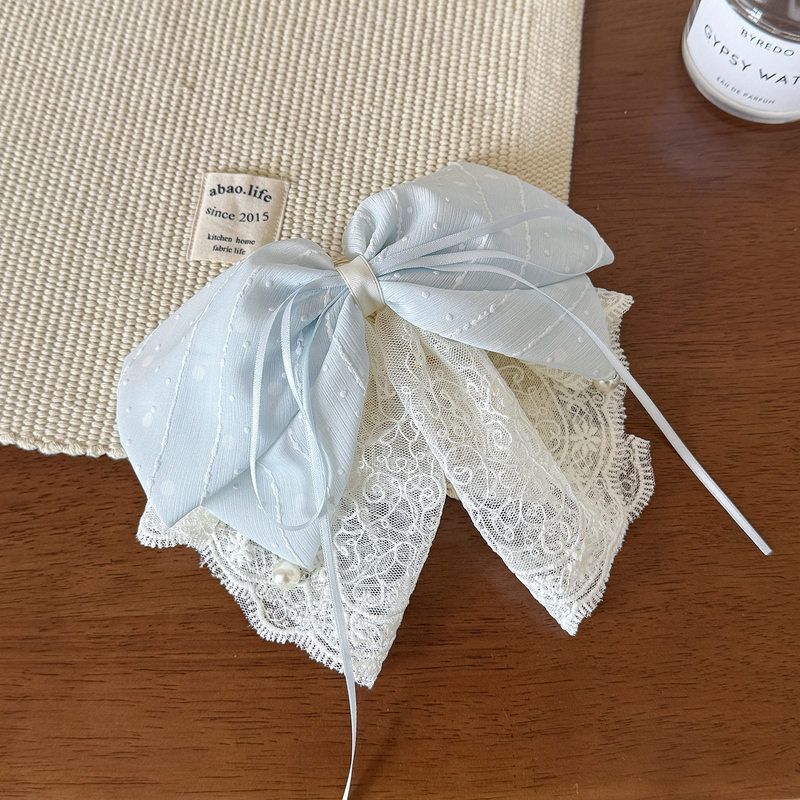 フレンチポルカドットレトロコントラストリボンリボンパールペンダント後頭部シャーククリップヘアピン女性用|undefined