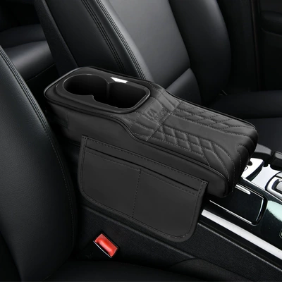 Pad, Leather Comfortable Elbow Rest, Armrest box - small-vertical-color-cup-holder-premium-black-fits-vehicles-with-a-width-of-14cm