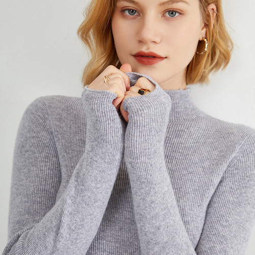 Autumn and winter half turtleneck bottoming shirt for women with tight pullover sweater, long-sleeved slim fit and versatile knitted sweater with coat