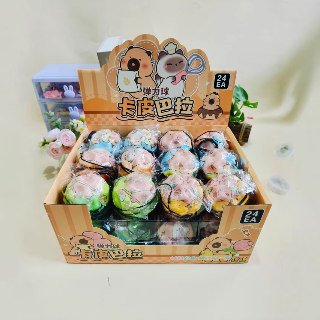 New Style Capybara with Light, High-Elastic Hand-Thrown Ball, Cartoon Wrist Elastic Ball with Rope, Rubber Swing Ball, Children's Toy