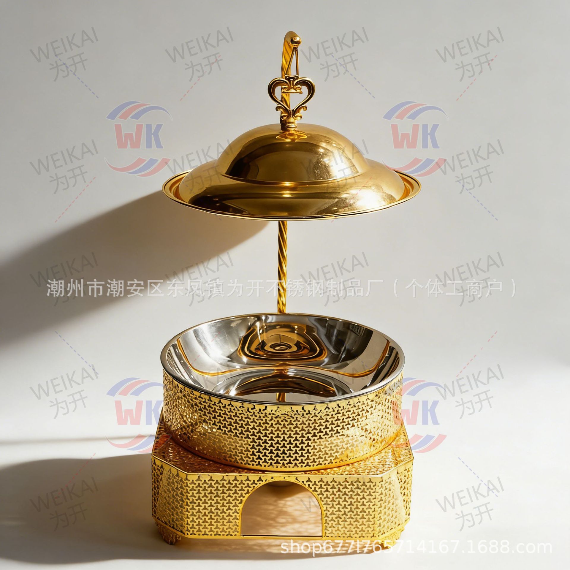 Fuente transfronteriza buffet dorado horno de lujo Hotel circular banquete de bodas horno de alcohol 8l horno de Buffy de acero inoxidable térmico image 9