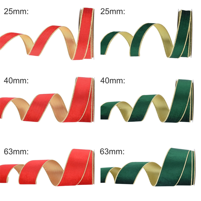 Transfronterizos clásicos rojos y verdes bordes de cinta de terciopelo decoración de árbol de Navidad dibujo cinta de arco de regalo cinta de terciopelo