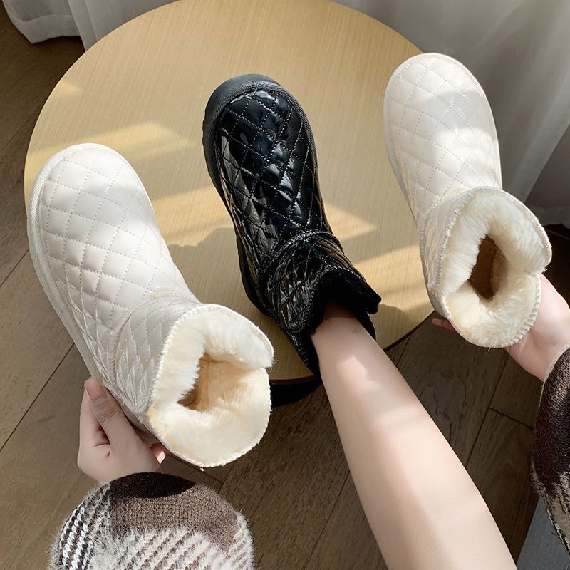 Winter plush insulation and low top snow for women's 2023 new mesh red white thick soled short boots_voghion.com
