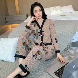 睡衣女2025年春秋季家居服v领睡衣女士长袖长裤家居服套装可外穿