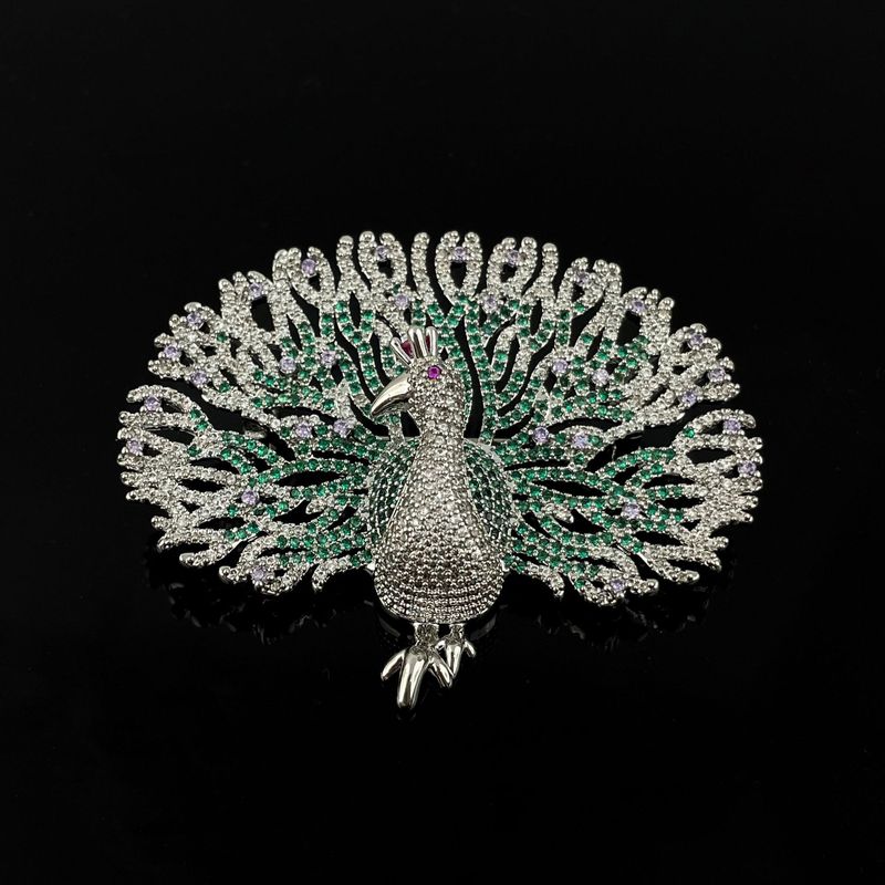 跨境新品奢华高定款优雅孔雀胸针女渐变彩半宝石礼服胸花珠宝配饰|undefined