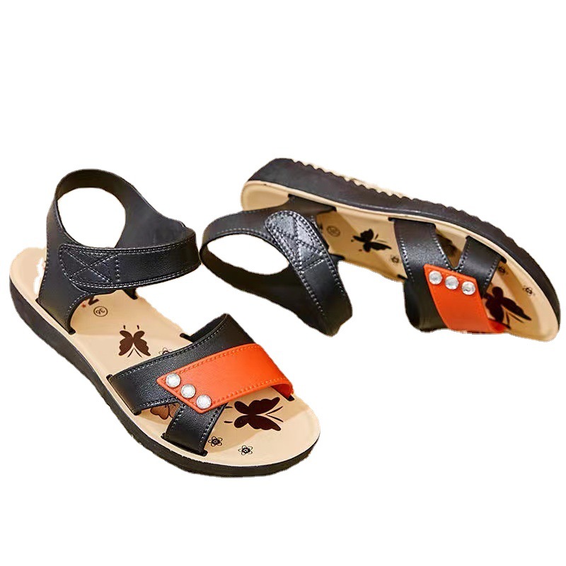 Verano Velcro de gama alta marrón Chanel estilo simple punta redonda en stock sandalias de las mujeres al por mayor