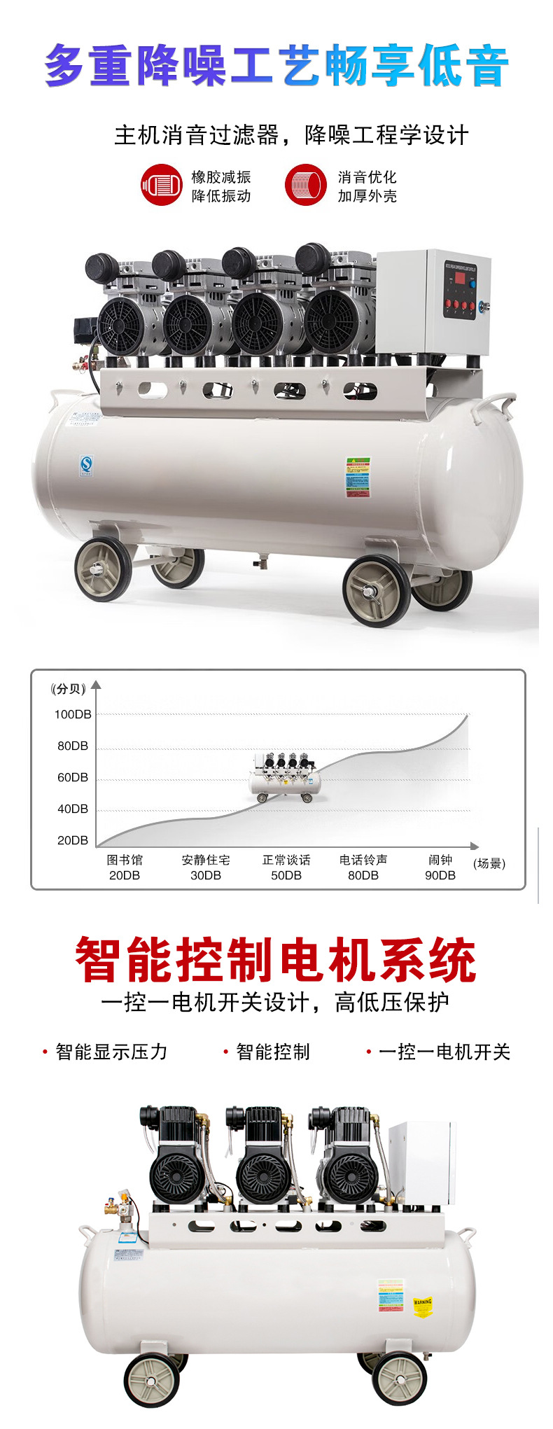 Foshan Air Compressor Small 220V Production Factory Household Oil-Free Silent Decoration Spray Paint Air Compressor