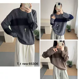 珠片花纱羊毛套头衫女0909-154