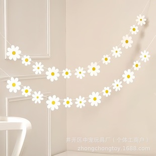 Cross-Border Hot Style White Daisy Pull-Up Flag Birthday Party Layout Scene Decoration Banner