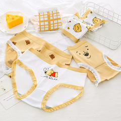 Women's Japanese underwear mid-waist girl sweet junior high school student cute cartoon large size breathable shorts head