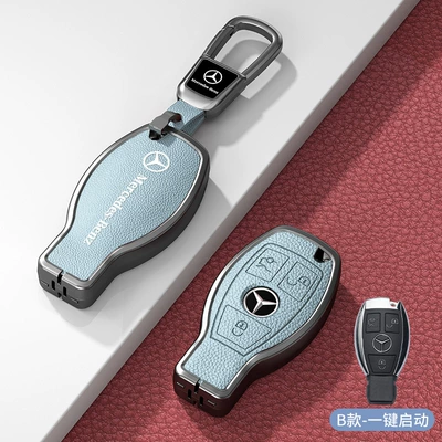 Car key bag Leather - standard-model-b-one-button-start-3-button-blue-zinc-alloy-shell-car-logo-square-buckle-d-buckle