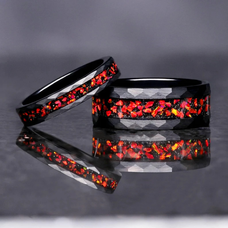 8mm Wide Stainless Steel Ring Men's Inlaid Purple Starry Sky Gravel