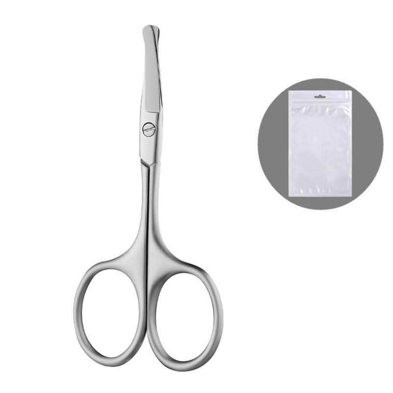Juego de tijeras de pelo de nariz para hombres, cabeza redonda, afeitado de acero inoxidable, limpieza de fosas nasales, tijeras pequeñas manuales para mujeres