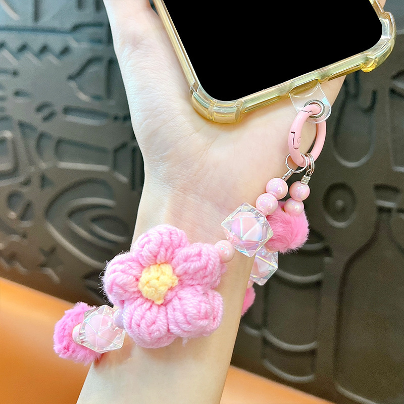 Flor de lana cuentas de otoño y invierno cadena de llaves de teléfono móvil cuentas de lana pulseras bolsos colgantes pequeños regalos al por mayor