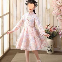 Платье Cheongsam в китайском стиле для девочек, весенне-осеннее новое детское древнее платье династии Хань с длинными рукавами, костюм Тан, платье принцессы, супер модное