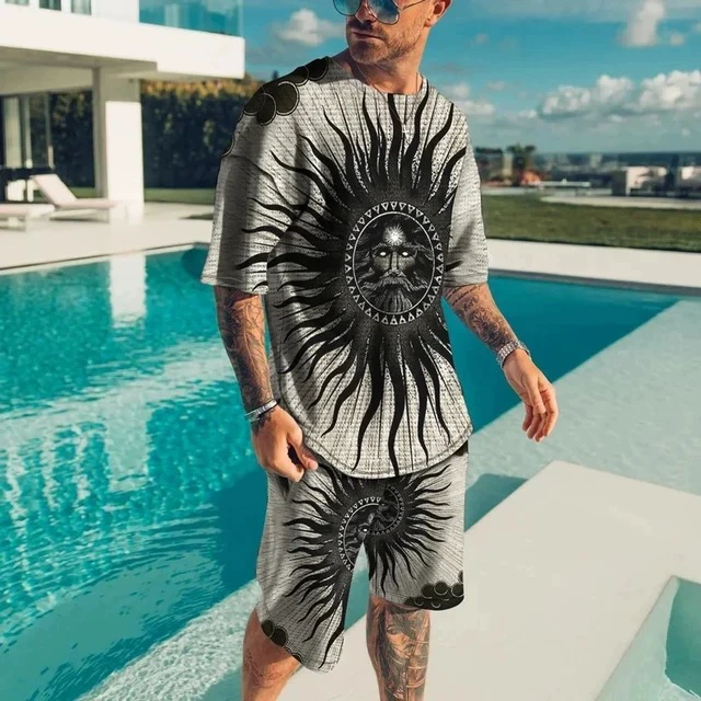 Мужская спортивная одежда с круглым вырезом с короткими рукавами шорты набор из двух роскошных 3D-принтов с короткими рукавами
