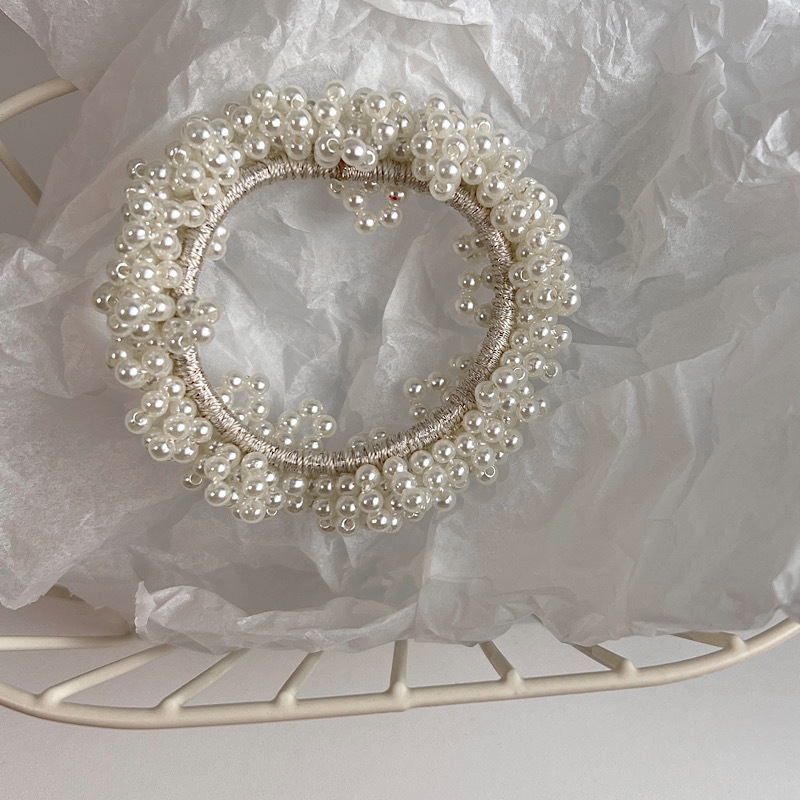 Solid Color Pattern Fashion Simple Rubber Imitation Pearl Inlaid Rhinestone Hair Tie