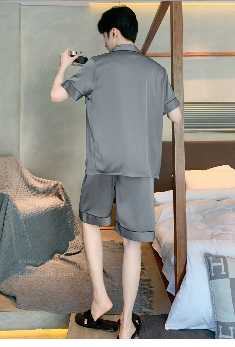 Pijamas de verano para hombre, de seda helada, de manga corta, finos, sencillos, informales, de seda sintética, para adolescentes_voghion.com