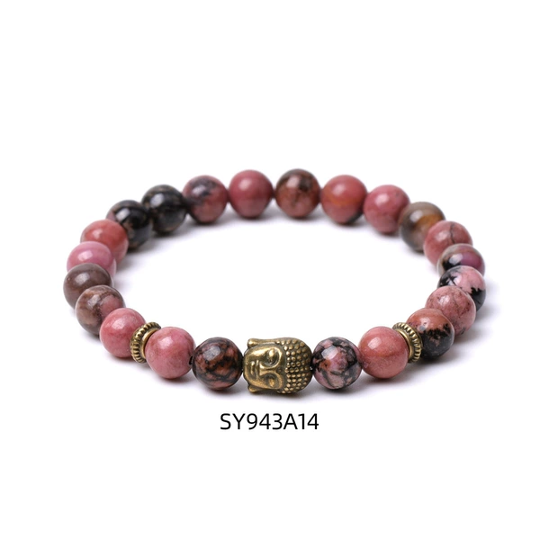 SY943A14 Black Line Red Pattern+Bronze Bronze Buddha 8mm Bracelet
