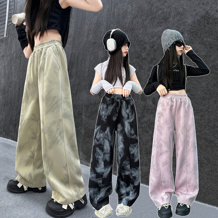 넥타이-염료 스포츠 바지 여자 바지 가을 새로운 캐주얼 와이드 레그 바지 투약 느슨한 스트레이트 바지 가을 머리