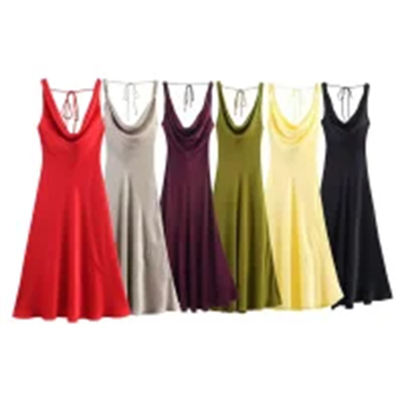 Cross-Border Export 2025 Women's New European and American Fashion Sexy Silk Satin Texture Long Dress 2590987