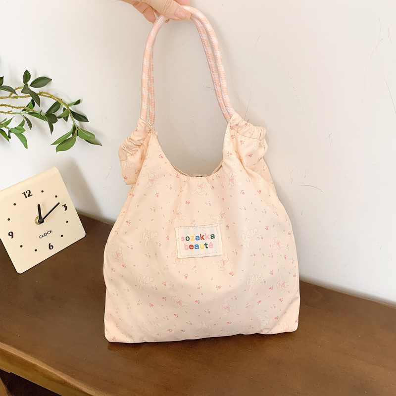 Japonés lindo y suave estudiante de gran capacidad bolso de hombro de mujer versión coreana pequeña fresca impresión de chicas bolsas de compras portátiles